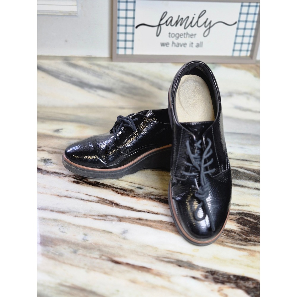 Clarks Sharon Dolly Black Patent Leather Wedge Platform Oxfords Womens 7 M
